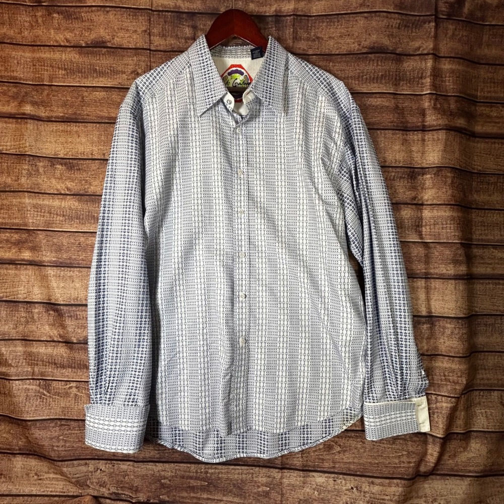 Robert Graham Mens 2XL Blue Geometric Long Sleeve Button Down French Cuffs Shirt